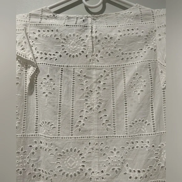 The Kooples White Cotton Ruffle Eyelet Top Size Medium - Picture 9 of 12